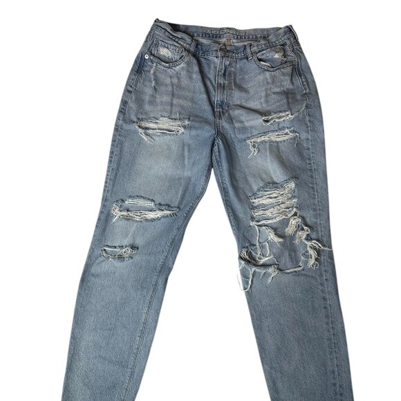 American Eagle Jeans Womens 12 Blue Mom Jeans Distressed Destroyed High Rise Y2K - Picture 5 of 13